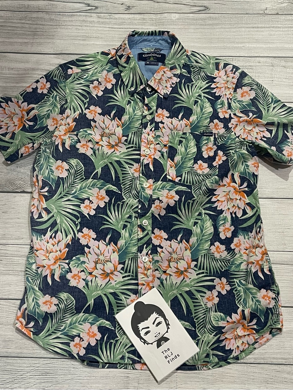 Chubbies Tropical Floral Hawaiian Camp Shirt Medium Blue Button Up Aloha